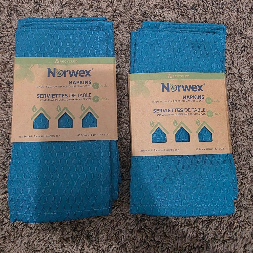 Norwex Napkins Teal Recycled Microfiber BacLock 2 Packs of 4 Total 8 New